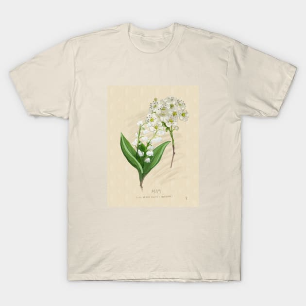 May Birth Flower Illustration T-Shirt by sydneybrookeart